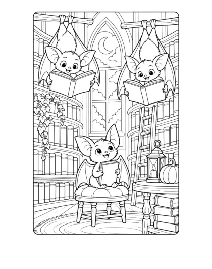 Bats Library Reading Night, medium black-and-white sheet