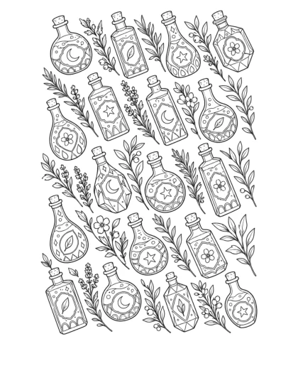 Diagonal Apothecary Bottles, detailed black-and-white sheet