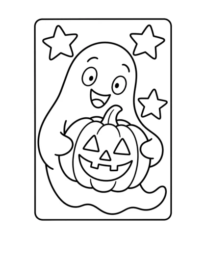 Ghost Hugging a Pumpkin, simple black-and-white sheet