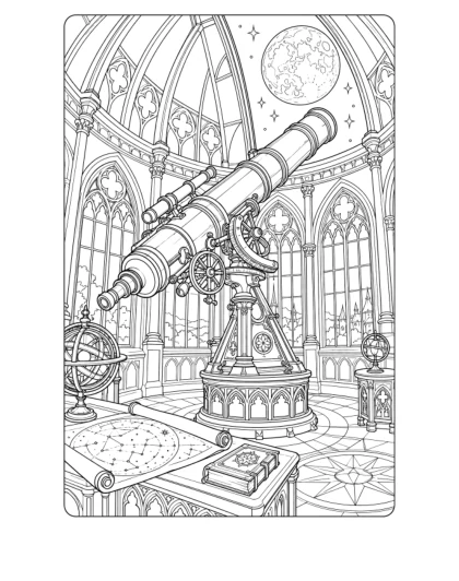 Gothic Observatory, detailed black-and-white sheet