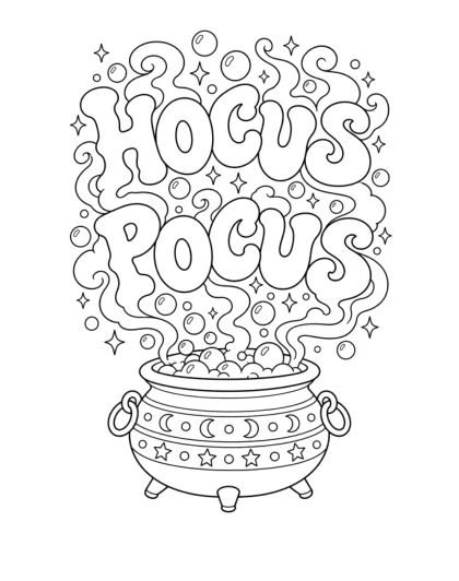 Hocus Pocus Cauldron, medium black-and-white sheet