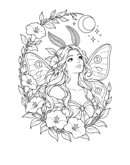 Lunar Moth Fairy, medium black-and-white sheet