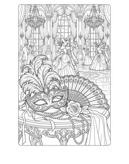 Moonlit Masquerade Ballroom, detailed black-and-white sheet