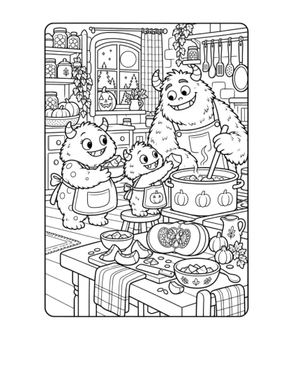 Monster Family Kitchen, medium black-and-white sheet