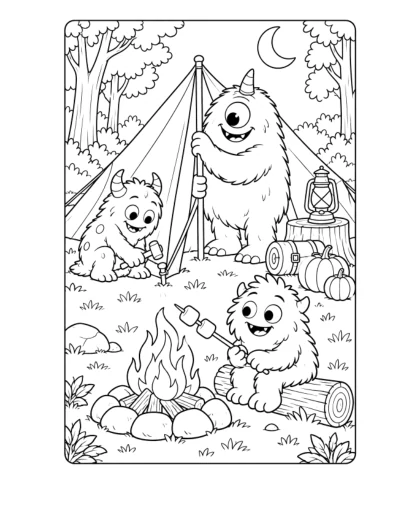 Monsters Woodland Camp, medium black-and-white sheet
