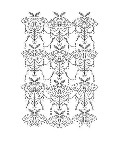 Moths and Cobweb Lace, detailed black-and-white sheet