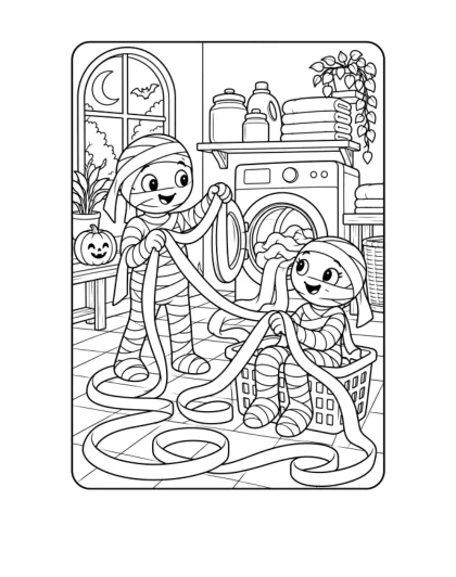Mummy Laundromat, medium black-and-white sheet