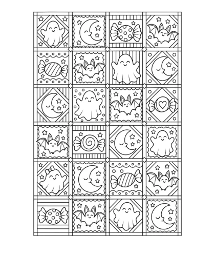 Halloween Patchwork Quilt, detailed black-and-white sheet