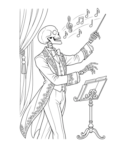 Skeletal Orchestra Conductor, medium black-and-white sheet