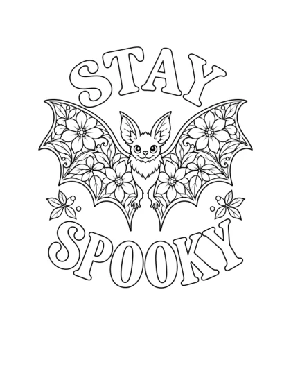 Stay Spooky Floral Bat, detailed black-and-white sheet