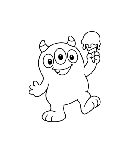 Three-Eyed Ice Cream Monster, simple black-and-white sheet