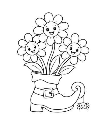 Witch Boot Planter, simple black-and-white sheet