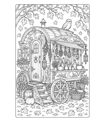 Witch's Traveling Potion Wagon, detailed black-and-white sheet